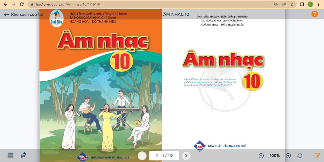 Xem trực tuyến và tải PDF sách Âm nhạc lớp 10 Cánh diều (ảnh 1)