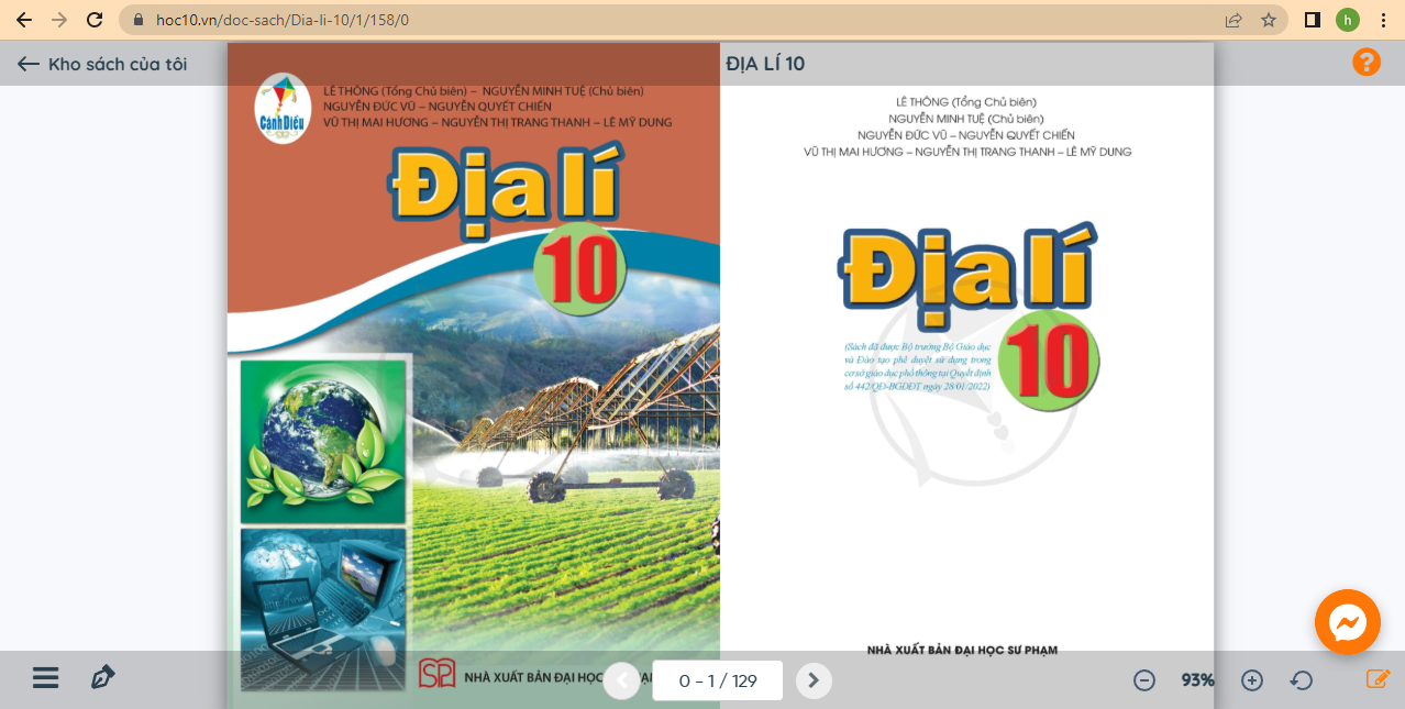 Xem trực tuyến và tải PDF sách Địa lí lớp 10 Cánh diều  (ảnh 1)