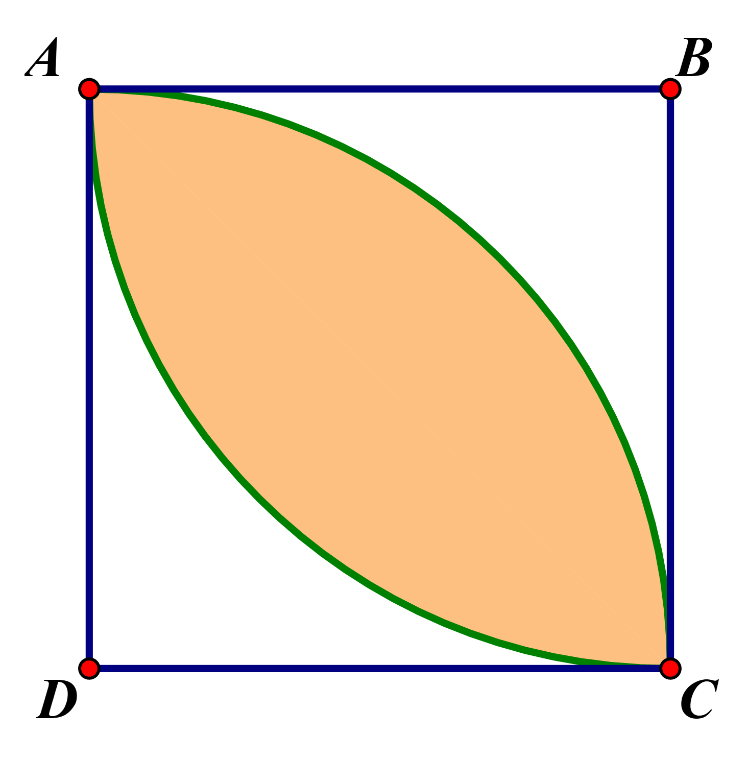 Hoa văn của một tấm bìa hình vuông ABCD cạnh 25cm là hai cung tròn tâm B và tâm D bán kính 25cm (ảnh 1)