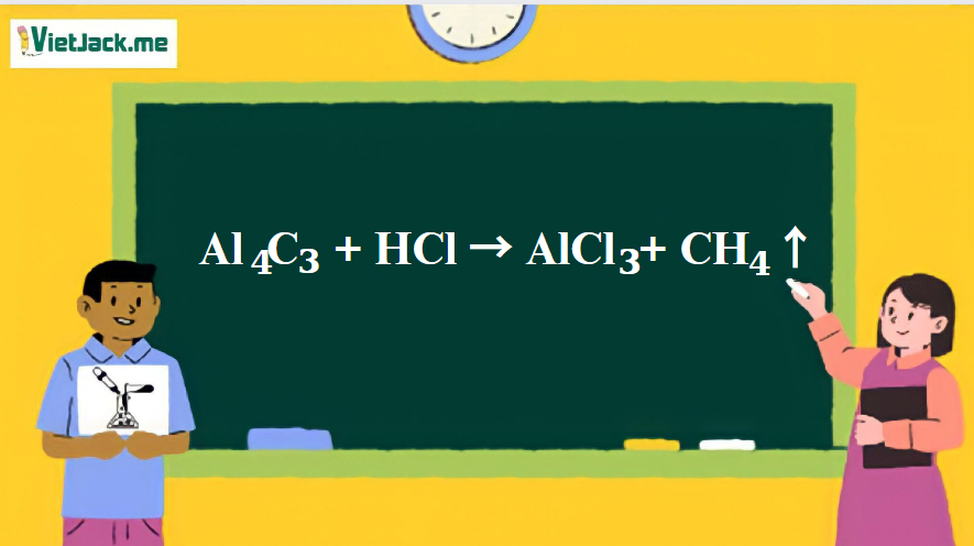 Al4C3 + HCl → AlCl3 + CH4 ↑ | Al4C3 ra AlCl3 | Al4C3 ra CH4 (ảnh 1)