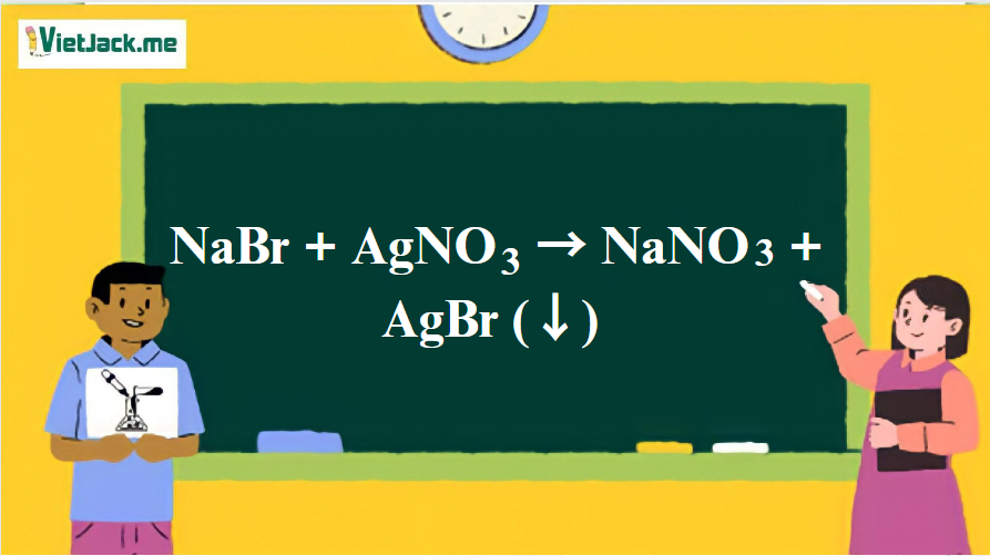NaBr + AgNO3 → NaNO3 + AgBr ( ↓) | NaBr ra NaNO3 | NaBr ra AgBr | AgNO3 ra NaNO3 | AgNO3 ra AgBr (ảnh 1)