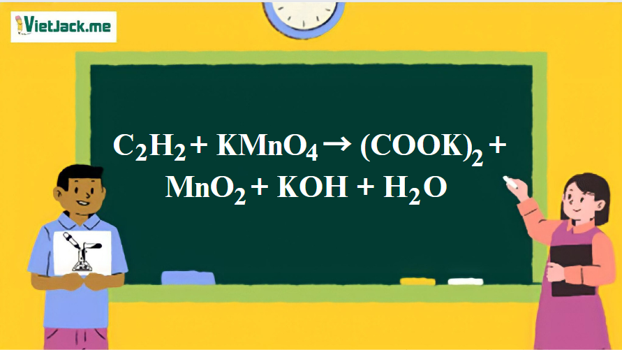 C2H2 + KMnO4 → (COOK)2 + MnO2 + KOH + H2O | C2H2 ra (COOK)2 | KMnO4 ra MnO2 | KMnO4 ra KOH (ảnh 1)