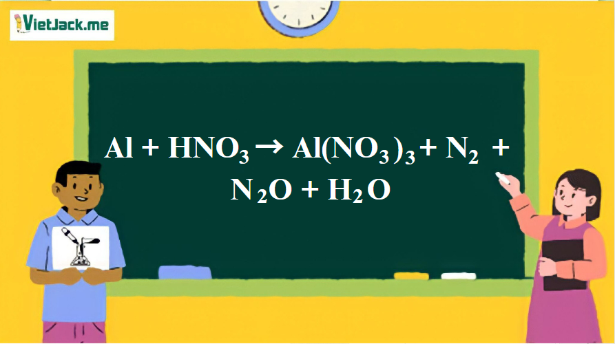 Al + HNO3 → Al(NO3)3 + N2 + N2O + H2O | Al ra Al(NO3)3 (ảnh 1)