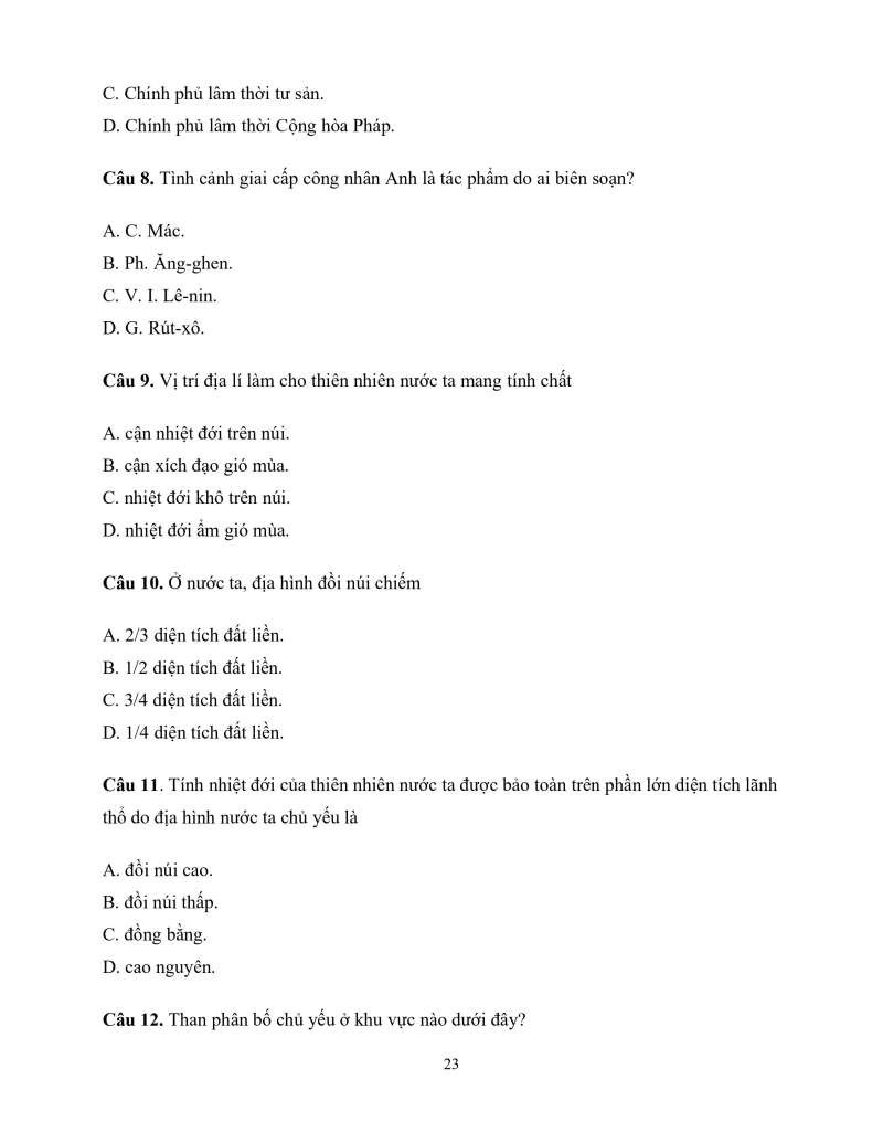 Đề cương ôn tập Lịch sử và Địa lí 8 Học kì 1 (Chân trời sáng tạo 2024) (ảnh 1)