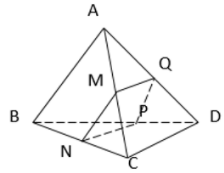 Cho tứ diện ABCD và M là điểm ở trên cạnh AC. Mặt phẳng alpha qua và M (ảnh 1)