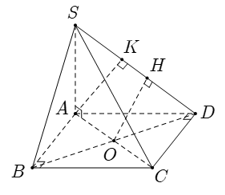 Cho hình chóp S.ABCD có đáy ABCD là hình vuông tâm O, SA vuông góc với đáy  (ảnh 1)