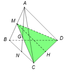 Cho tứ diện đều ABCD có cạnh bằng a. Gọi G là trọng tâm tam giác ABC (ảnh 1)
