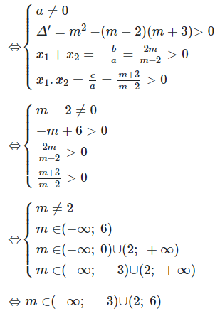 Giá trị của m làm cho phương trình (m−2)x^2−2mx+m+3=0 có 2 nghiệm dương (ảnh 1)