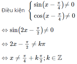 Tập xác định của hàm số y = cot(x − π/4 ) + tan (x − π/4 ) là (ảnh 1)
