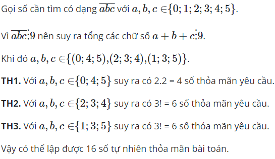 Từ các chữ số 0, 1, 2, 3, 4, 5 có thể lập được bao nhiêu số tự nhiên có 3 chữ số (ảnh 1)