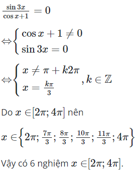 Tìm số nghiệm thuộc đoạn [2pi; 4pi] của phương trình (ảnh 1)