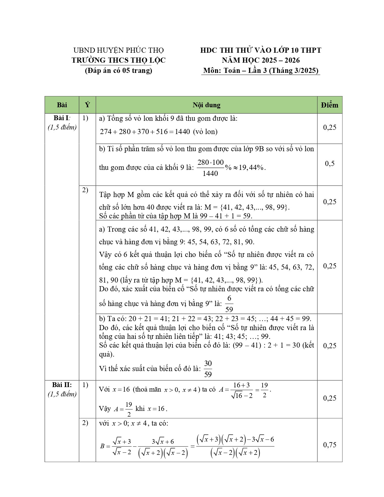 Đề thi thử vào 10 môn Toán (năm 2025 - 2026) Trường THCS Thọ Lộc – Hà Nội có đáp án (ảnh 1)