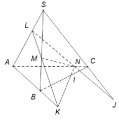 Cho tứ diện SABC. Gọi L, M, N lần lượt là các điểm trên các cạnh SA, SB và AC sao cho (ảnh 1)