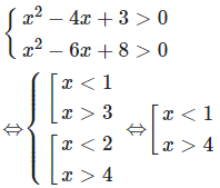 Tập nghiệm của hệ bất phương trình x^2-4x+3>0 và x^2-6x+8>0 (ảnh 1)