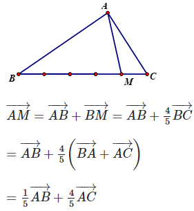 Cho tam giác ABC. Gọi M là điểm trên cạnh BC sao cho MB=4MC (ảnh 1)