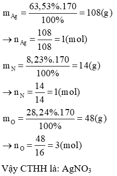 Hãy tìm công thức hóa học của chất X có khối lượng mol MX = 170 (g/mol), thành phần (ảnh 1)