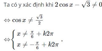 Tập xác định của hàm số y = 1/(2cosx - căn 3) là (ảnh 1)
