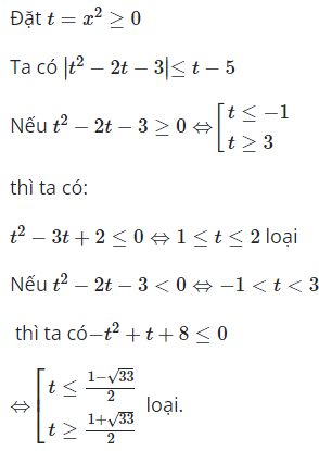 Bất phương trình: ∣x^4−2x^2−3∣ nhỏ hơn bằng x^2−5 có bao nhiêu nghiệm (ảnh 1)