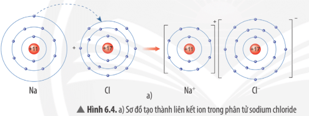 Quan sát Hình 6.4a, em hãy mô tả quá trình tạo thành liên kết ion trong phân tử sodium chloride (ảnh 2)