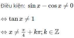 Tập xác định của hàm số y = 1/(sin x − cos x) là (ảnh 1)