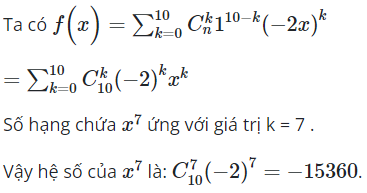 Tìm hệ số của x^7 trong khai triển biểu thức sau (ảnh 1)