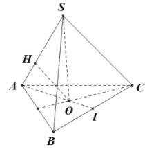 Cho hình chóp tam giác đều S.ABC có cạnh đáy bằng a và đường cao SO=(a.căn 3)/3 (ảnh 1)