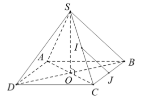 Cho hình chóp S.ABCD có tất cả các cạnh đều bằng a. Gọi I và J lần lượt là trung điểm (ảnh 1)