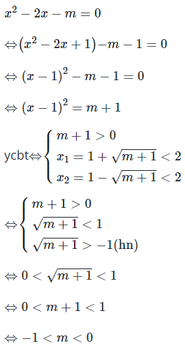 Cho phương trình x^2−2x−m=0. Với giá trị nào của m thì (1) có 2 nghiệm (ảnh 1)
