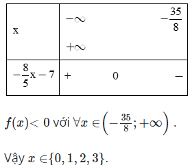 Các số tự nhiên bé hơn 4 để f(x)=2x/5−23−(2x−16) luôn âm (ảnh 1)