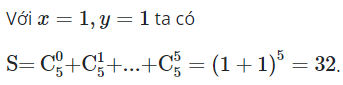 Khai triển (x+y)^5 rồi thay x, y bởi các giá trị thích hợp. Tính tổng (ảnh 1)