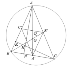 Cho tam giác ABC với G là trọng tâm, trực tâm H và tâm đường tròn ngoại tiếp (ảnh 1)