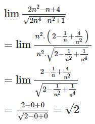 Giới hạn lim (2n^2-n+4)/ căn (2n^4-n^2+1) bằng (ảnh 1)
