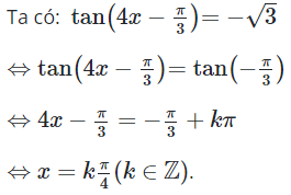 Giải phương trình tan(4x - pi/3) = - căn 3 (ảnh 1)