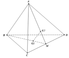 Cho tứ diện ABCD. Gọi G1 và G2 lần lượt là trọng tâm các tam giác  BCD (ảnh 1)