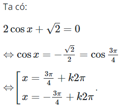 Phương trình lượng giác 2cosx + căn 2 = 0 có nghiệm là (ảnh 1)