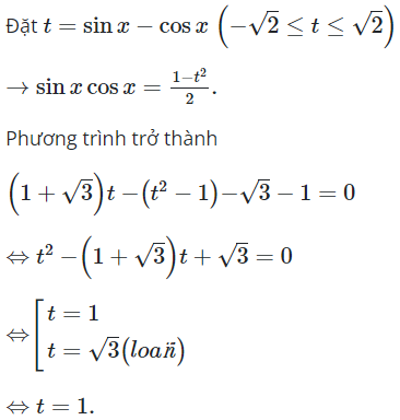 Từ phương trình (1 + căn 3)(cosx +sinx)-2sinxcosx - căn 3 - 1 = 0 (ảnh 1)
