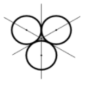 Cho ba đường tròn có bán kính bằng nhau và đôi một tiếp xúc ngoài (ảnh 1)