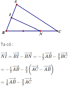 Cho tam giác ABC có N thuộc cạnh BC sao cho BN=2NC và I là (ảnh 1)