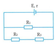 Cho mạch điện như hình vẽ. Biết E = 12 V; r = 1 ôm; R1 = 5 ôm; R2 = R3 = 10 ôm (ảnh 1)