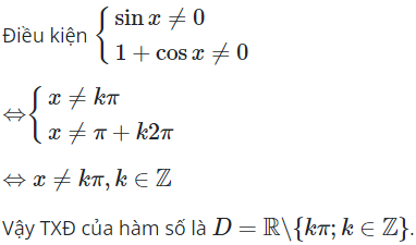 Tập xác định của hàm số y = cotx/(1 + cosx) là (ảnh 1)