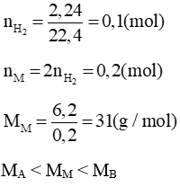 Cho 6,2 gam hỗn hợp 2 kim loại kiềm thuộc 2 chu kì liên tiếp tác dụng với H2O (ảnh 1)