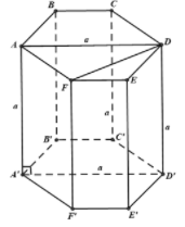 Cho hình lăng trụ lục giác đều ABCDEF.A'B'C'D'E'F' có cạnh bên bằng a (ảnh 1)
