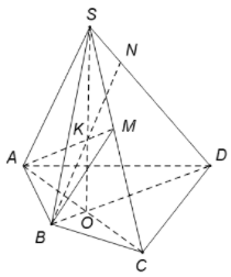 Cho tứ giác ABCD có AC và BD giao nhau tại O và một điểm S không thuộc (ảnh 1)