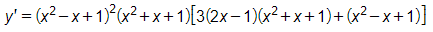 Tính đạo hàm của hàm số sau: y=(x^2-x+1)^3.(x^2+x+1)^2 (ảnh 1)
