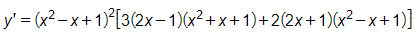 Tính đạo hàm của hàm số sau: y=(x^2-x+1)^3.(x^2+x+1)^2 (ảnh 1)