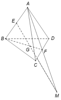Cho tứ diện ABCD. Gọi E và F lần lượt là trung điểm của AB và CD; G là trọng tâm (ảnh 1)