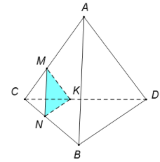 Cho tứ diện ABCD. Điểm M thuộc đoạn AC. Mặt phẳng alpha qua M (ảnh 1)