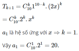 Cho khai triển (1+2x)^10=a0+a1x+...+a10x^10. Khi đó giá trị của (ảnh 1)