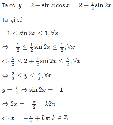 Giá trị nhỏ nhất của hàm số y = 2 + sinxcosx là (ảnh 1)