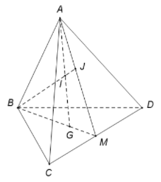 Cho tứ diện ABCD. Gọi G là trọng tâm tam giác BCD, M là trung điểm CD (ảnh 1)